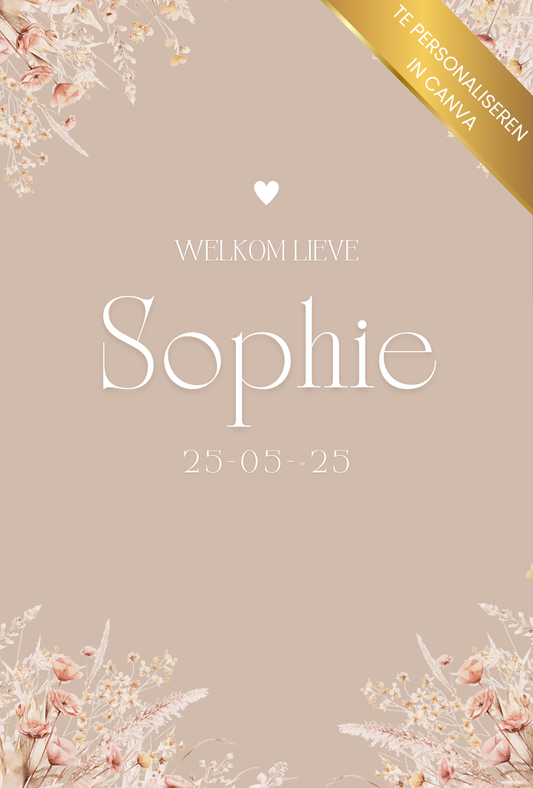 Geboortekaartje droogbloemen - rose