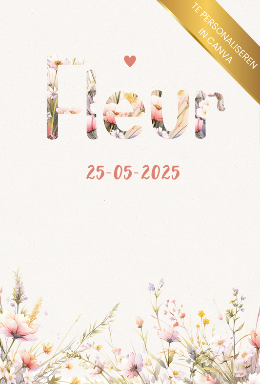 Geboortekaartje droogbloemen - bloemletters