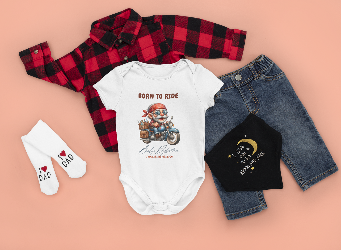 Zwangerschapsaankondiging Opa - Born to ride - gepersonaliseerd rompertje