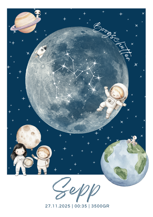Persoonlijk geboorteposter Sterrenbeeld - Astronaut