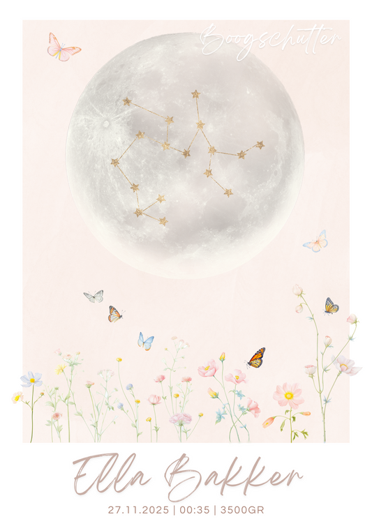 Persoonlijk geboorteposter Sterrenbeeld - Bloemen