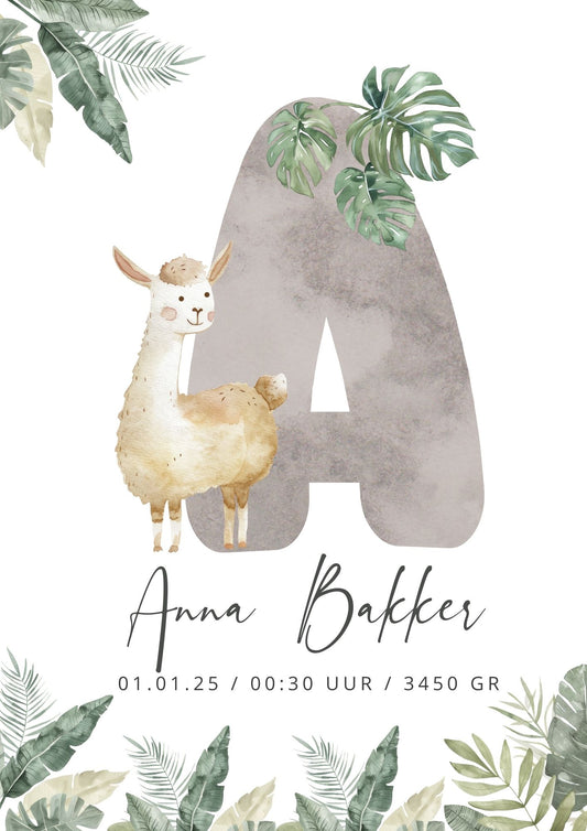 Geboorteposter Safari letters