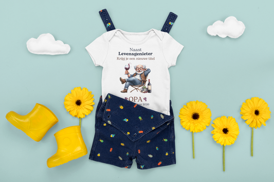 Zwangerschapsaankondiging Opa - Levensgenieter - gepersonaliseerd rompertje