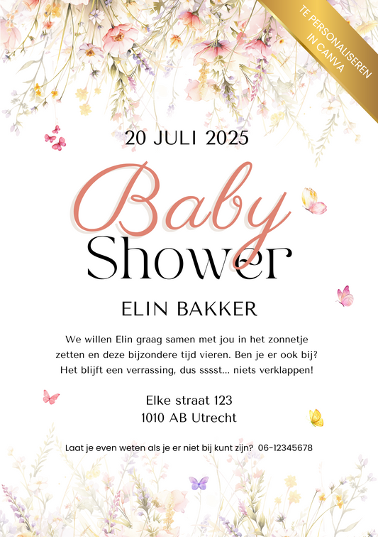 Babyshower uitnodiging bloemen
