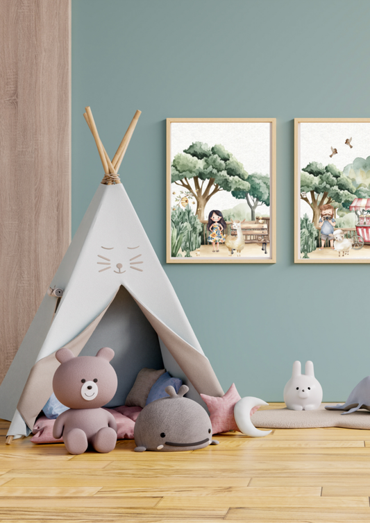 Dierentuinposter vrouw met lama