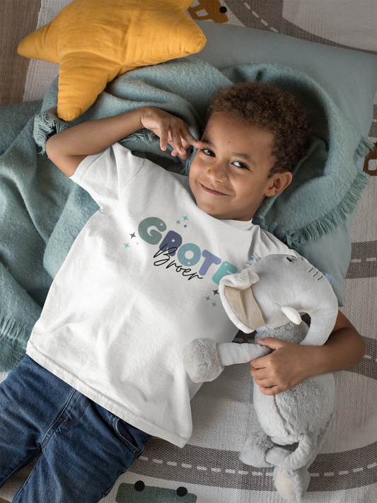 T-shirt - Zwangerschapsaankondiging grote broer - Blauwe letters - 12 maanden tot 3 jaar