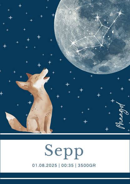 Persoonlijk geboorteposter Sterrenbeeld - Wolf