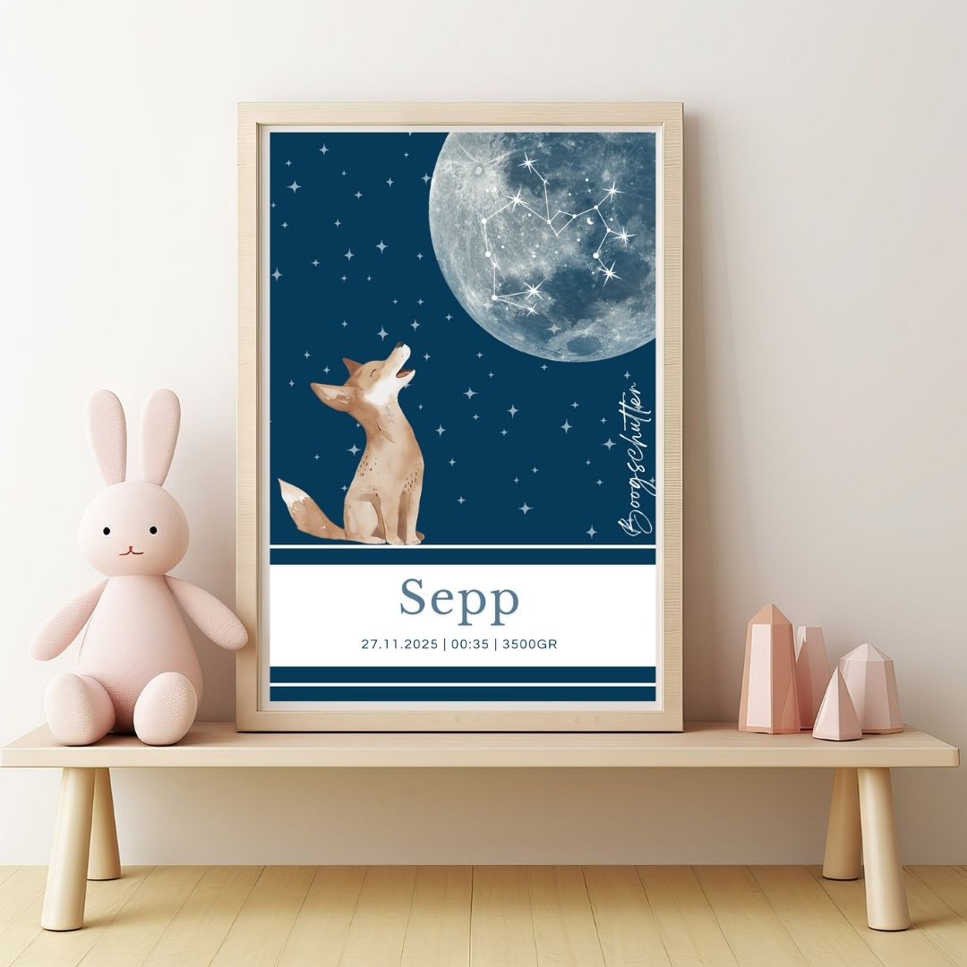 Persoonlijk geboorteposter Sterrenbeeld - Wolf