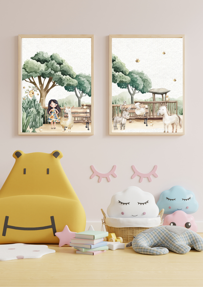 Dierentuinposter vrouw met lama